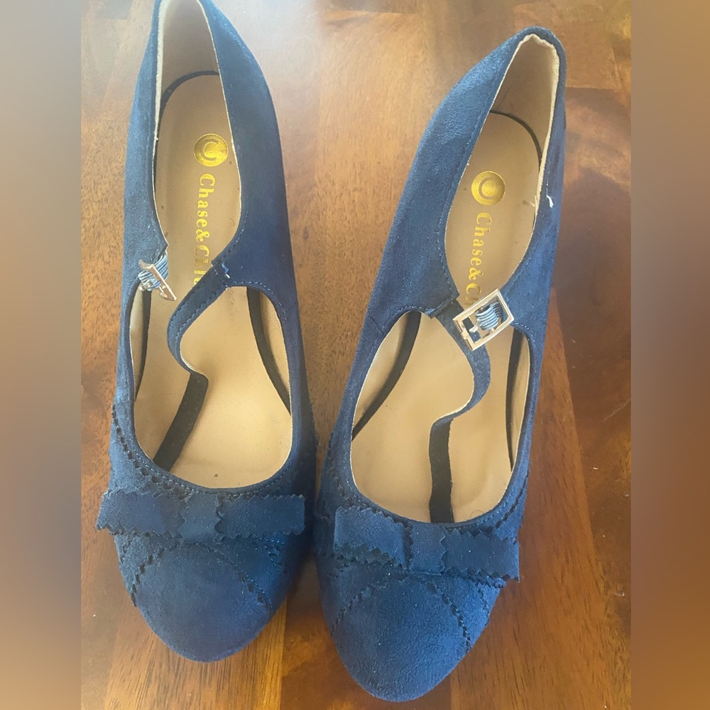Chase + Chloe Blue Suede Heels